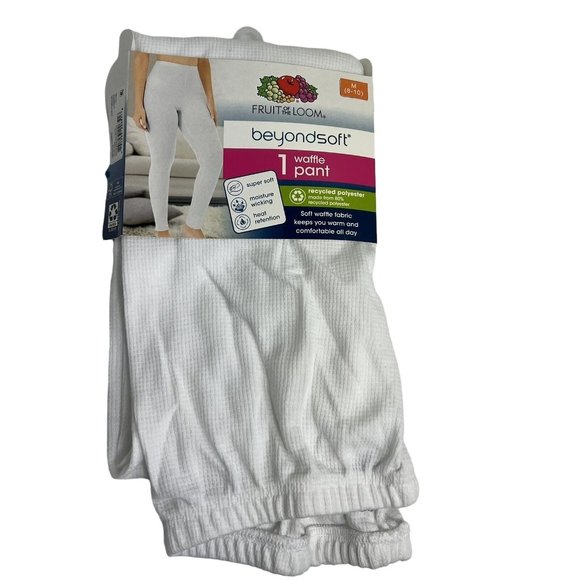 Fruit Of The Loom Womens Beyond Soft Waffle Pant Size Medium 8-10 White Thermal - Picture 1 of 12